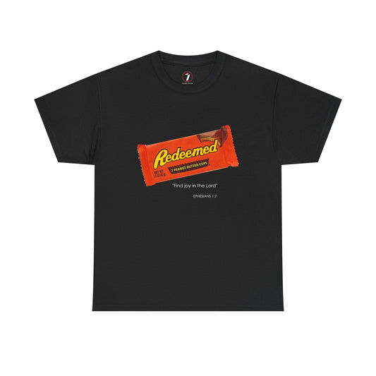 Redeemed Heavy Cotton Tee - Inspirational Faith Shirt with Peanut Butter Motif