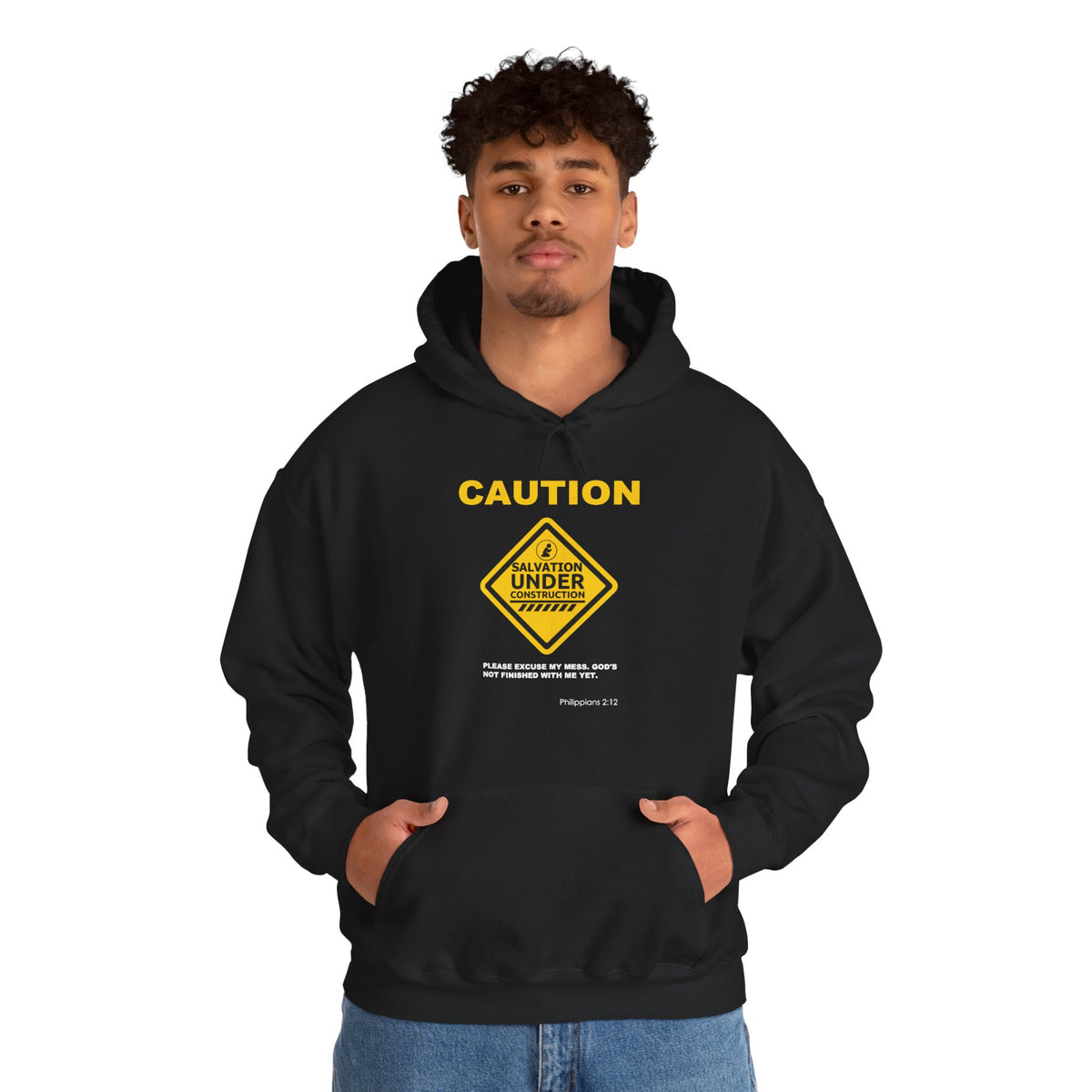 "Caution Salvation Under Construction" Graphic Pullover Hoodie