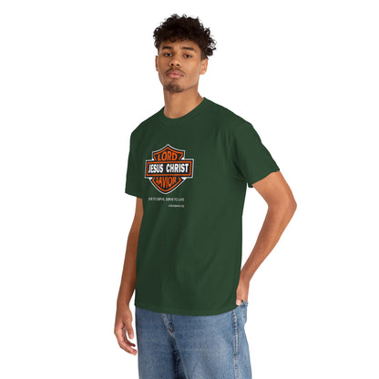 "Jesus Christ Lord and Savior" Motivational Crewneck Graphic T‑Shirt
