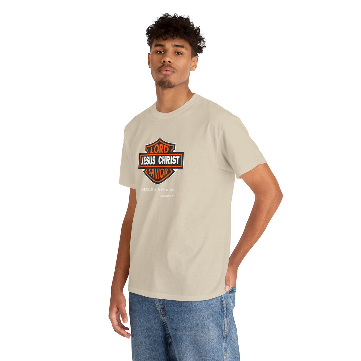 "Jesus Christ Lord and Savior" Motivational Crewneck Graphic T‑Shirt