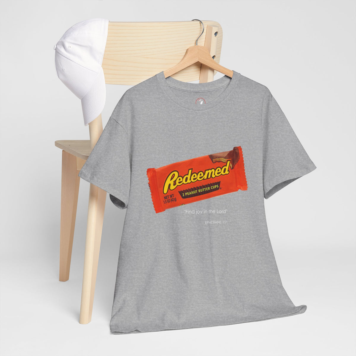 Redeemed Heavy Cotton Tee - Inspirational Faith Shirt with Peanut Butter Motif