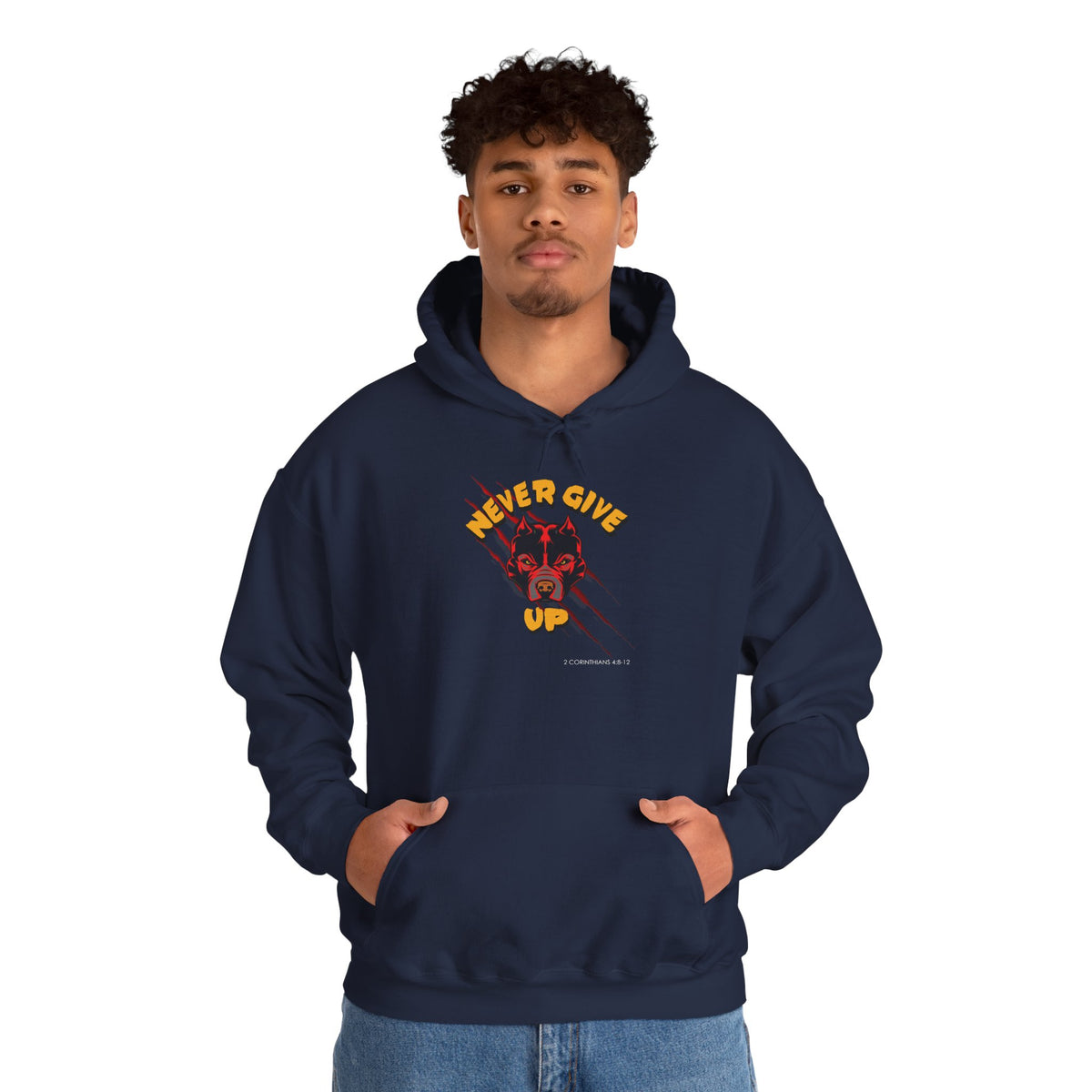 "Never Give Up" Hoodie Men's Motivational Graphic Hooded Sweatshirt