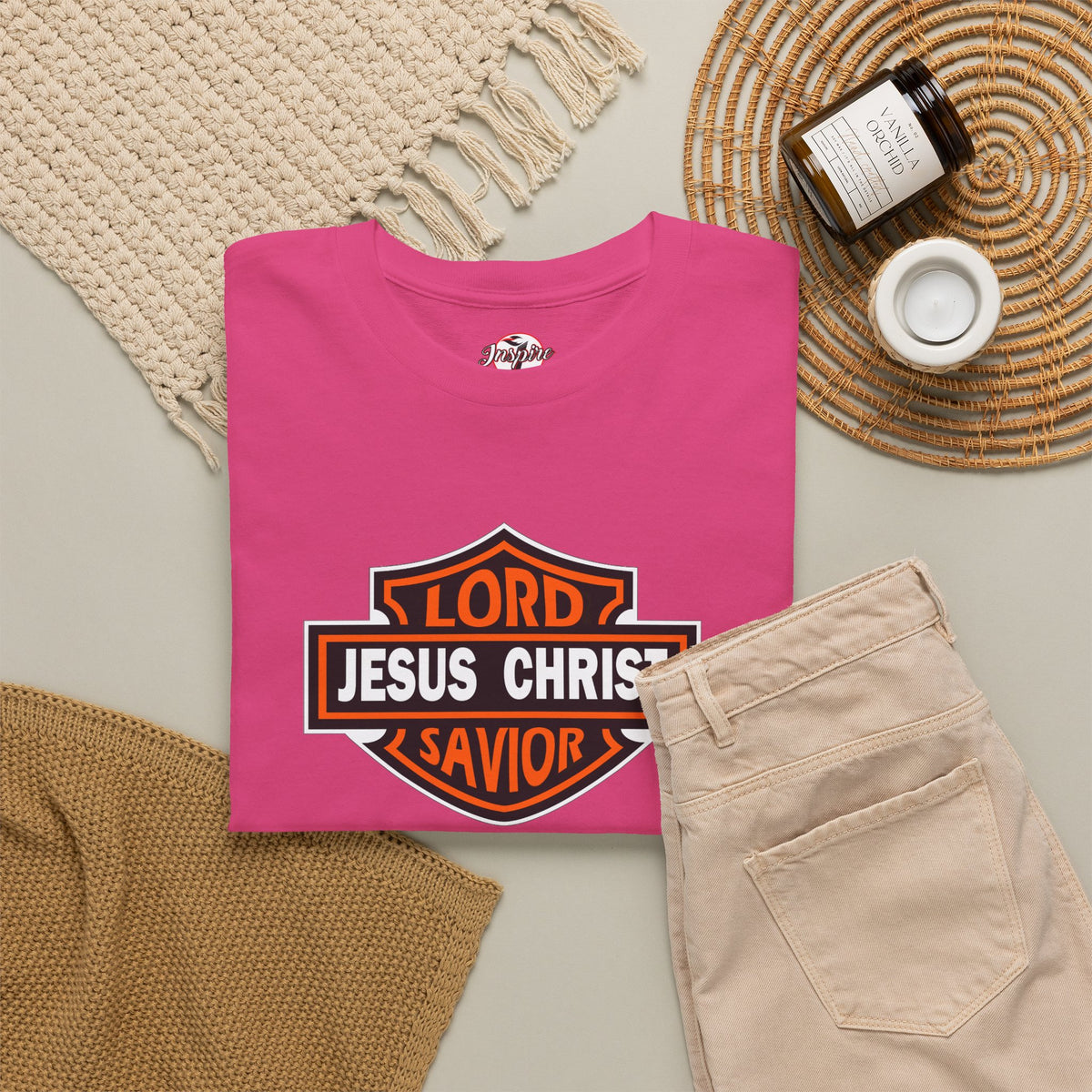 "Jesus Christ Lord and Savior" Motivational Crewneck Graphic T‑Shirt
