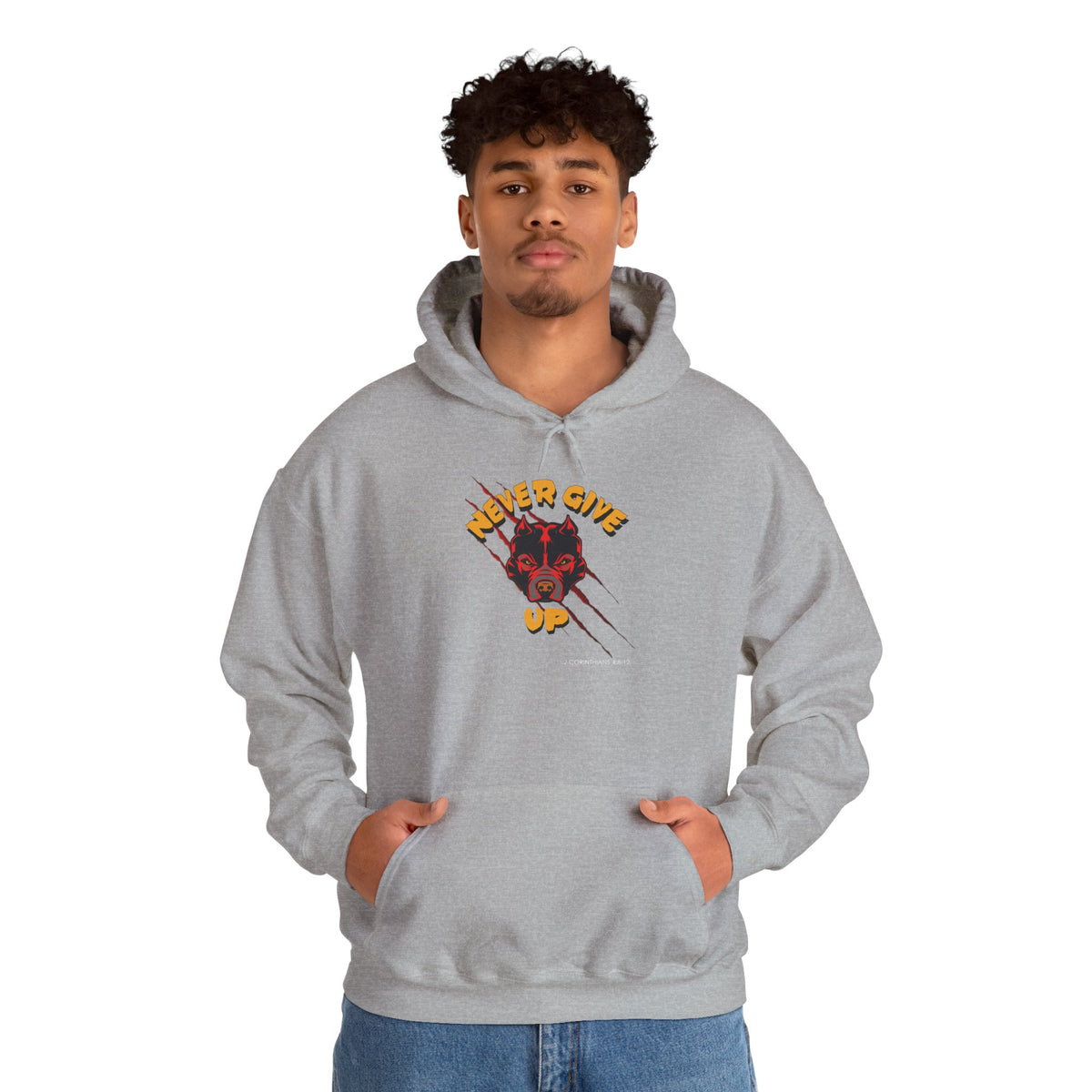 "Never Give Up" Hoodie Men's Motivational Graphic Hooded Sweatshirt