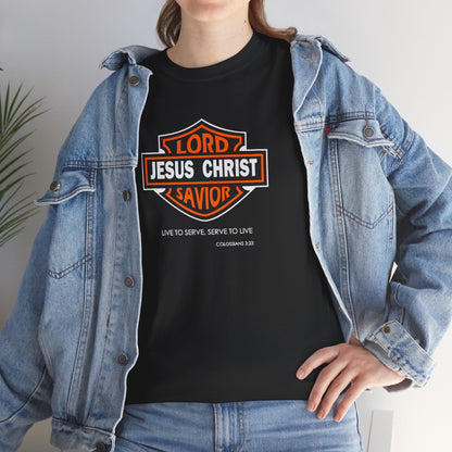"Jesus Christ Lord and Savior" Motivational Crewneck Graphic T‑Shirt