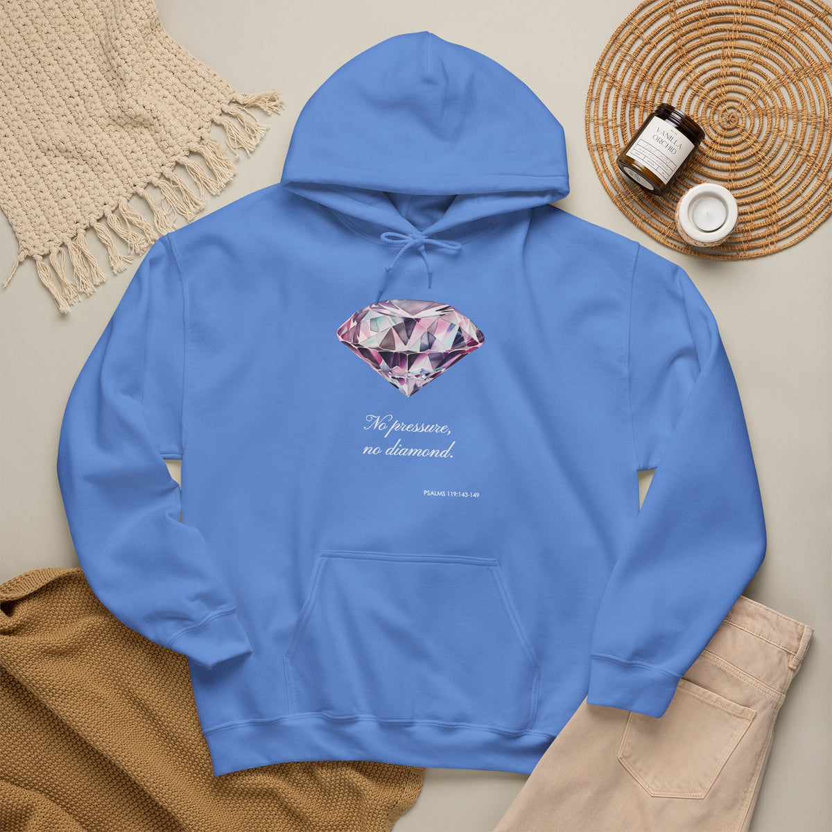 "No pressure, no Diamond" Inspirational Graphic Pullover Hoodie