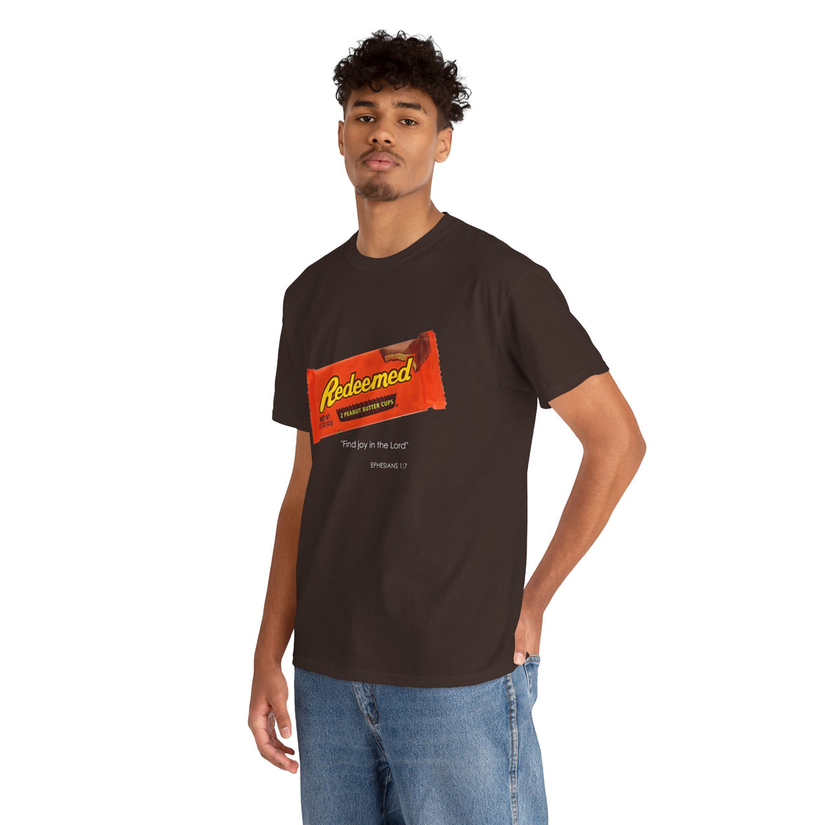 Redeemed Heavy Cotton Tee - Inspirational Faith Shirt with Peanut Butter Motif