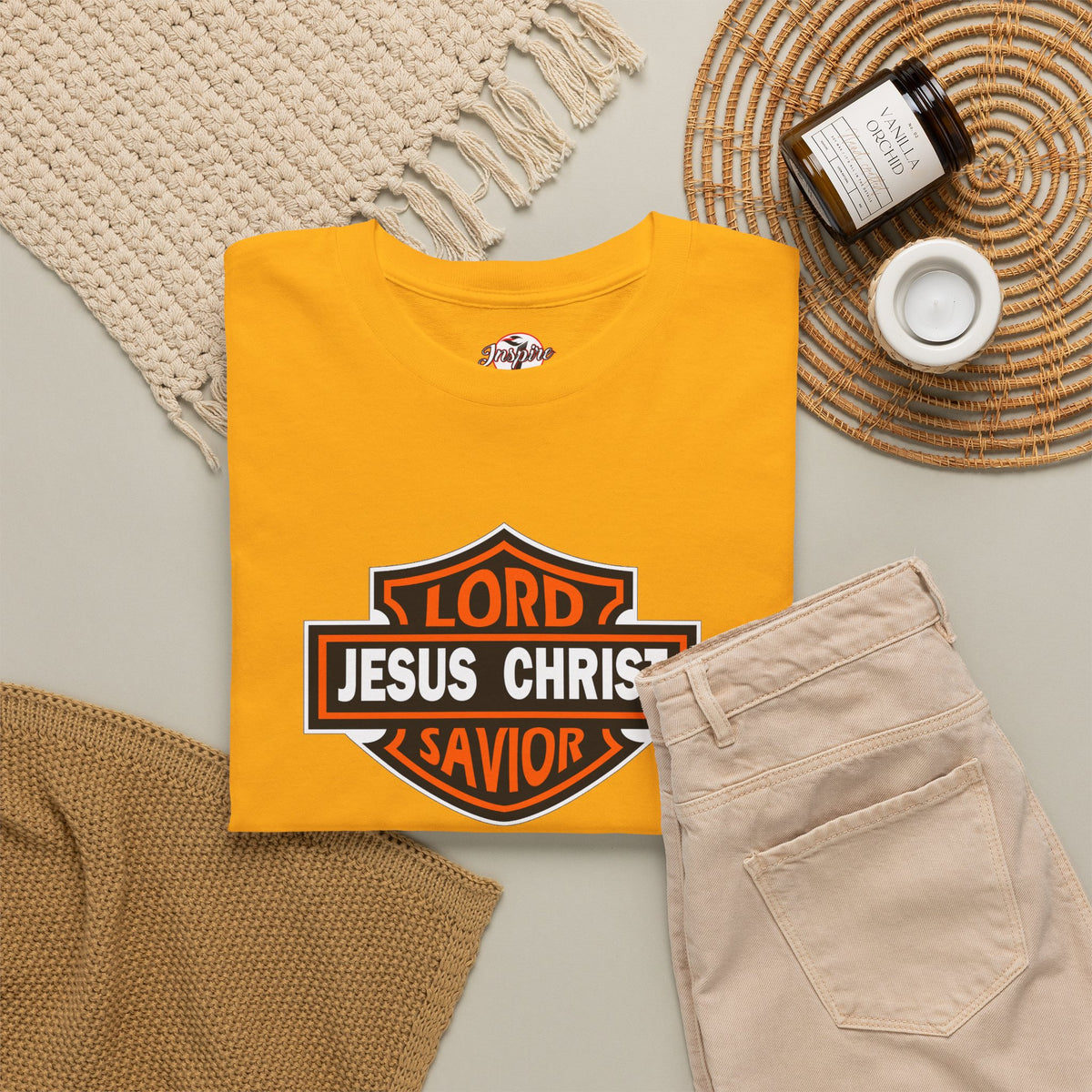 "Jesus Christ Lord and Savior" Motivational Crewneck Graphic T‑Shirt