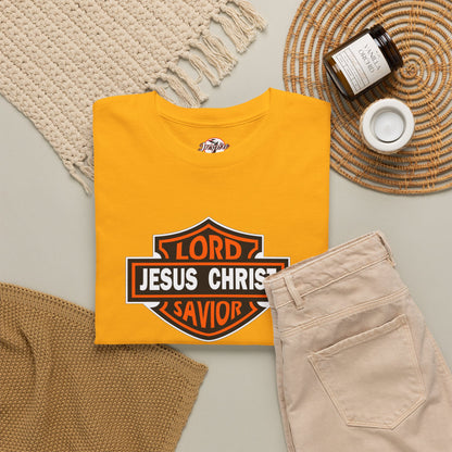 "Jesus Christ Lord and Savior" Motivational Crewneck Graphic T‑Shirt