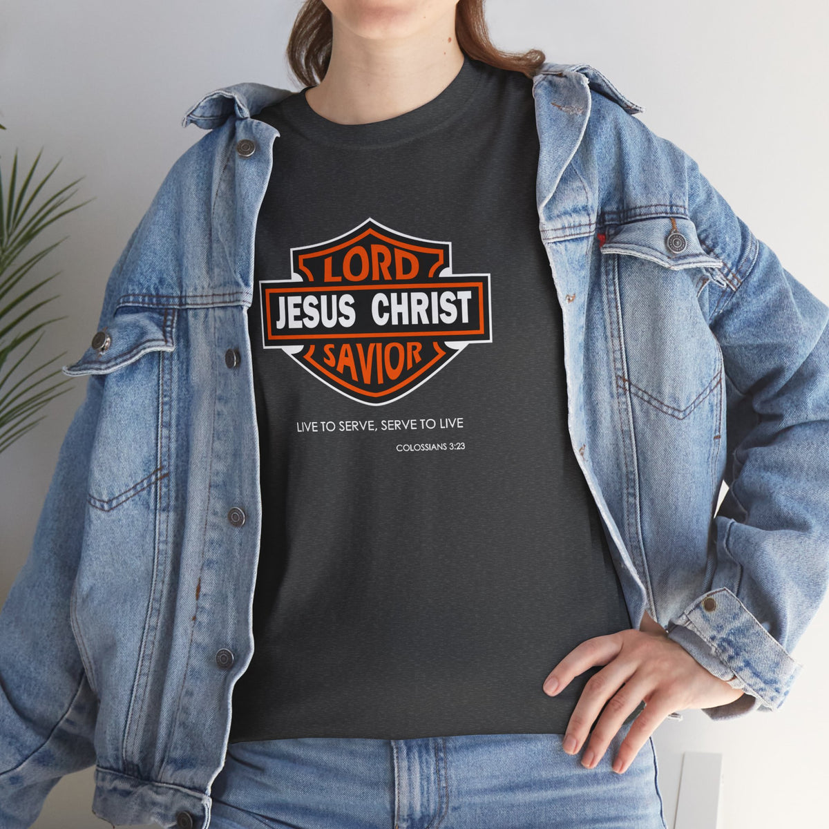 "Jesus Christ Lord and Savior" Motivational Crewneck Graphic T‑Shirt