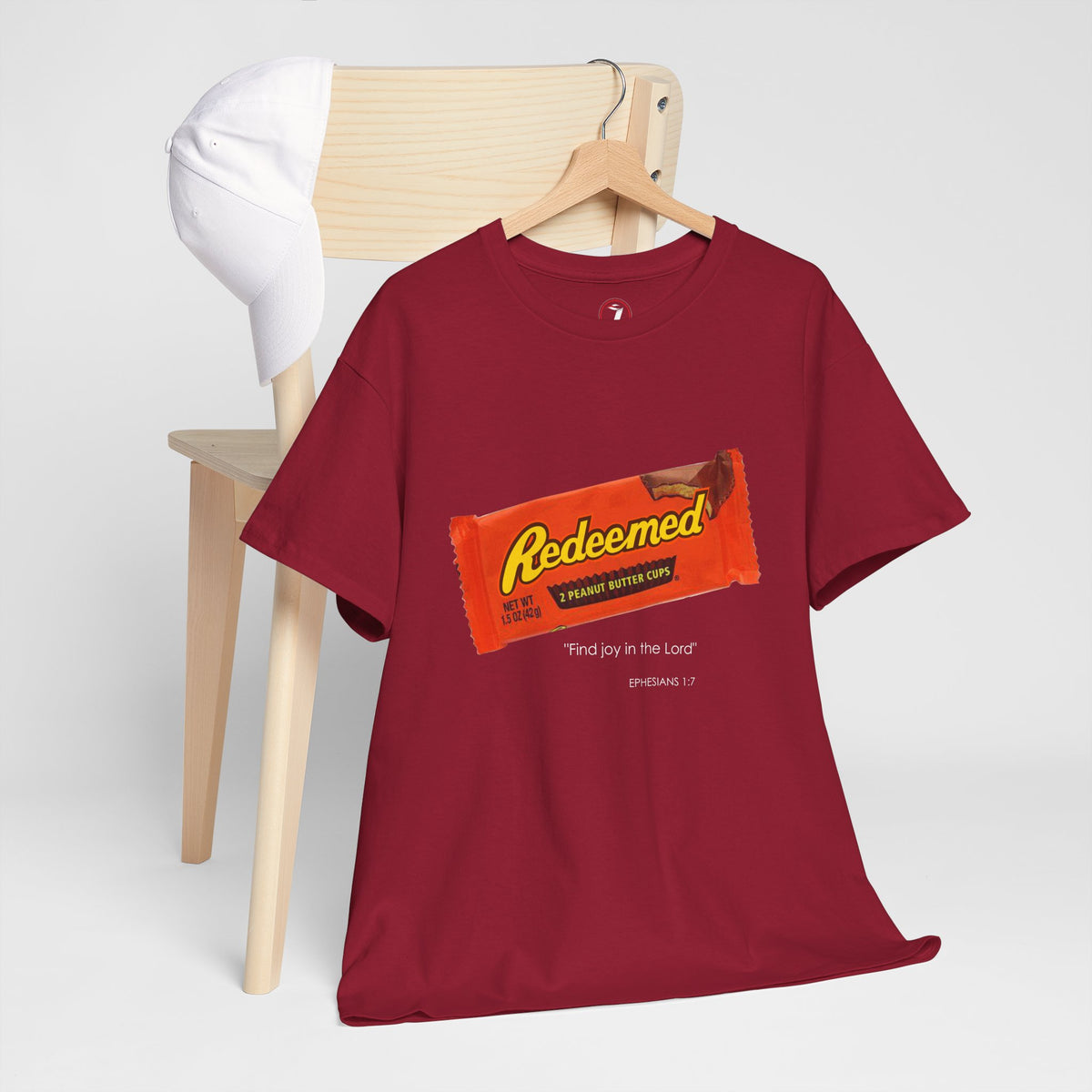 Redeemed Heavy Cotton Tee - Inspirational Faith Shirt with Peanut Butter Motif
