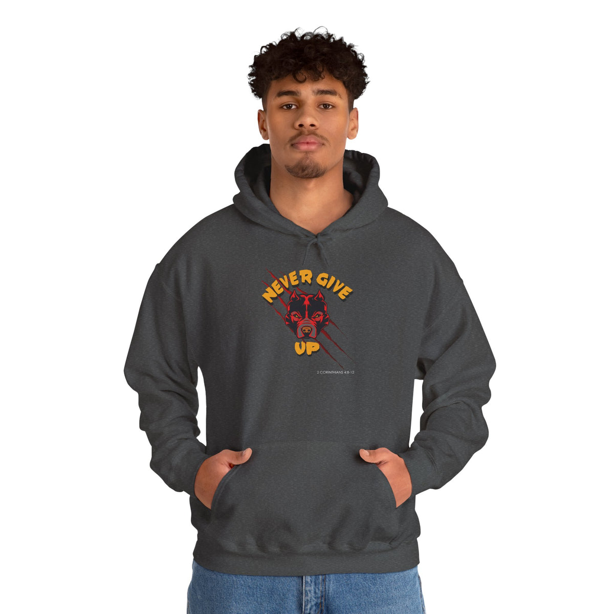 "Never Give Up" Hoodie Men's Motivational Graphic Hooded Sweatshirt