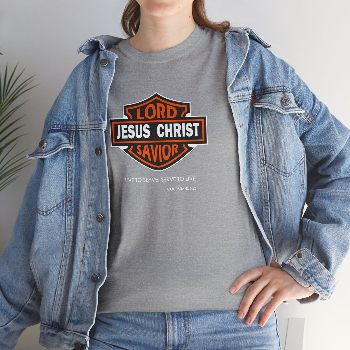 "Jesus Christ Lord and Savior" Motivational Crewneck Graphic T‑Shirt