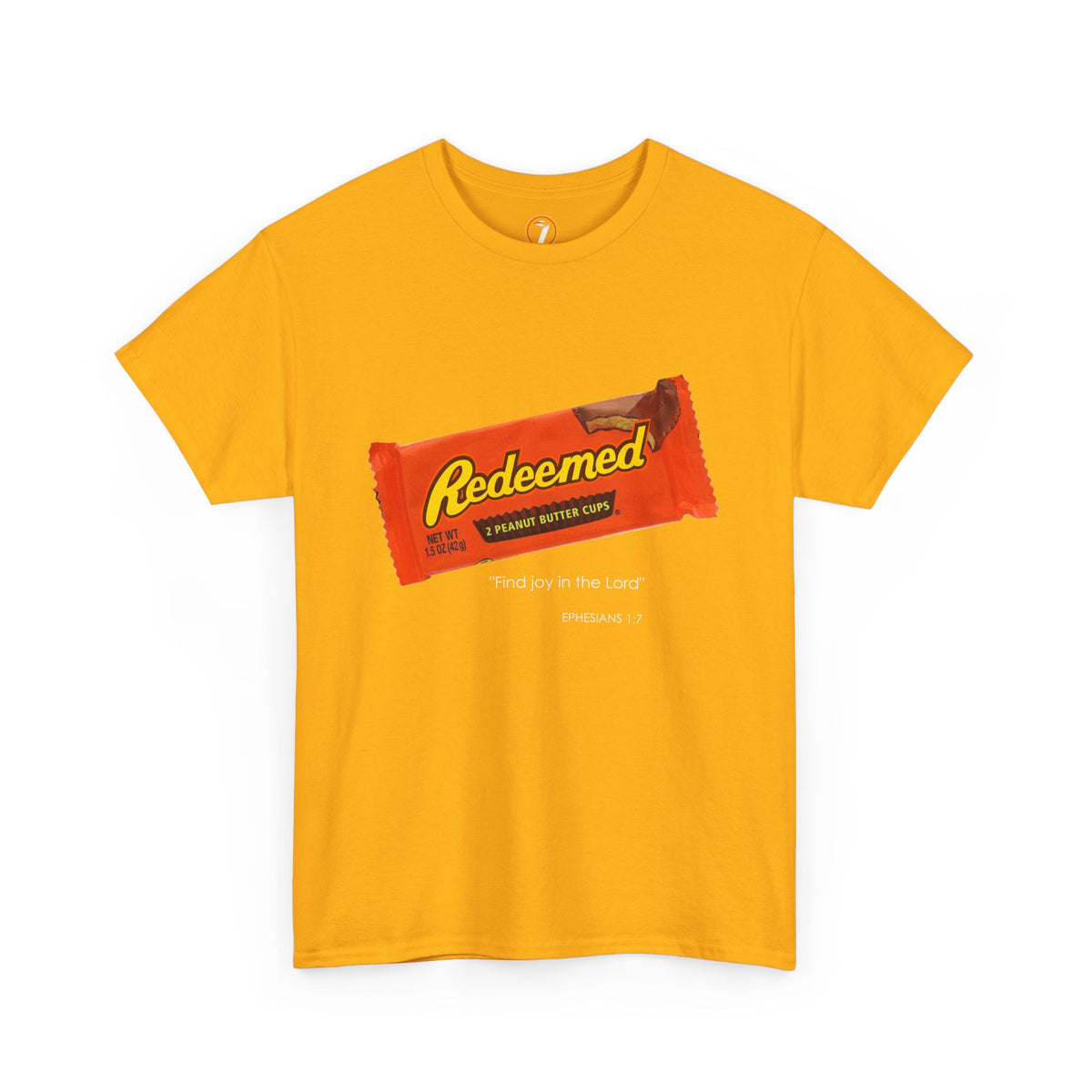 Redeemed Heavy Cotton Tee - Inspirational Faith Shirt with Peanut Butter Motif