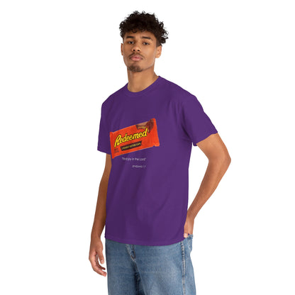 Redeemed Heavy Cotton Tee - Inspirational Faith Shirt with Peanut Butter Motif