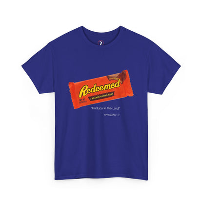 Redeemed Heavy Cotton Tee - Inspirational Faith Shirt with Peanut Butter Motif