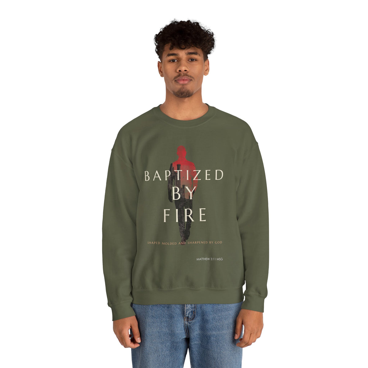 Baptized by Fire Inspirational Crewneck Sweatshirt