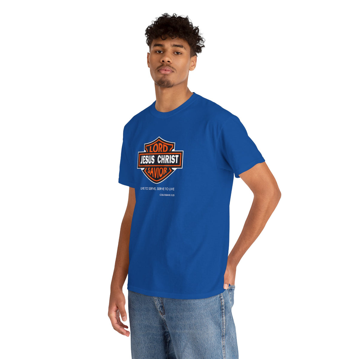 "Jesus Christ Lord and Savior" Motivational Crewneck Graphic T‑Shirt