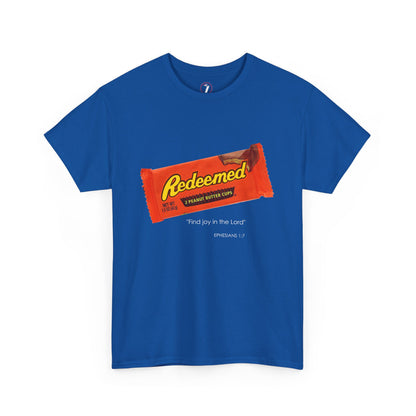 Redeemed Heavy Cotton Tee - Inspirational Faith Shirt with Peanut Butter Motif