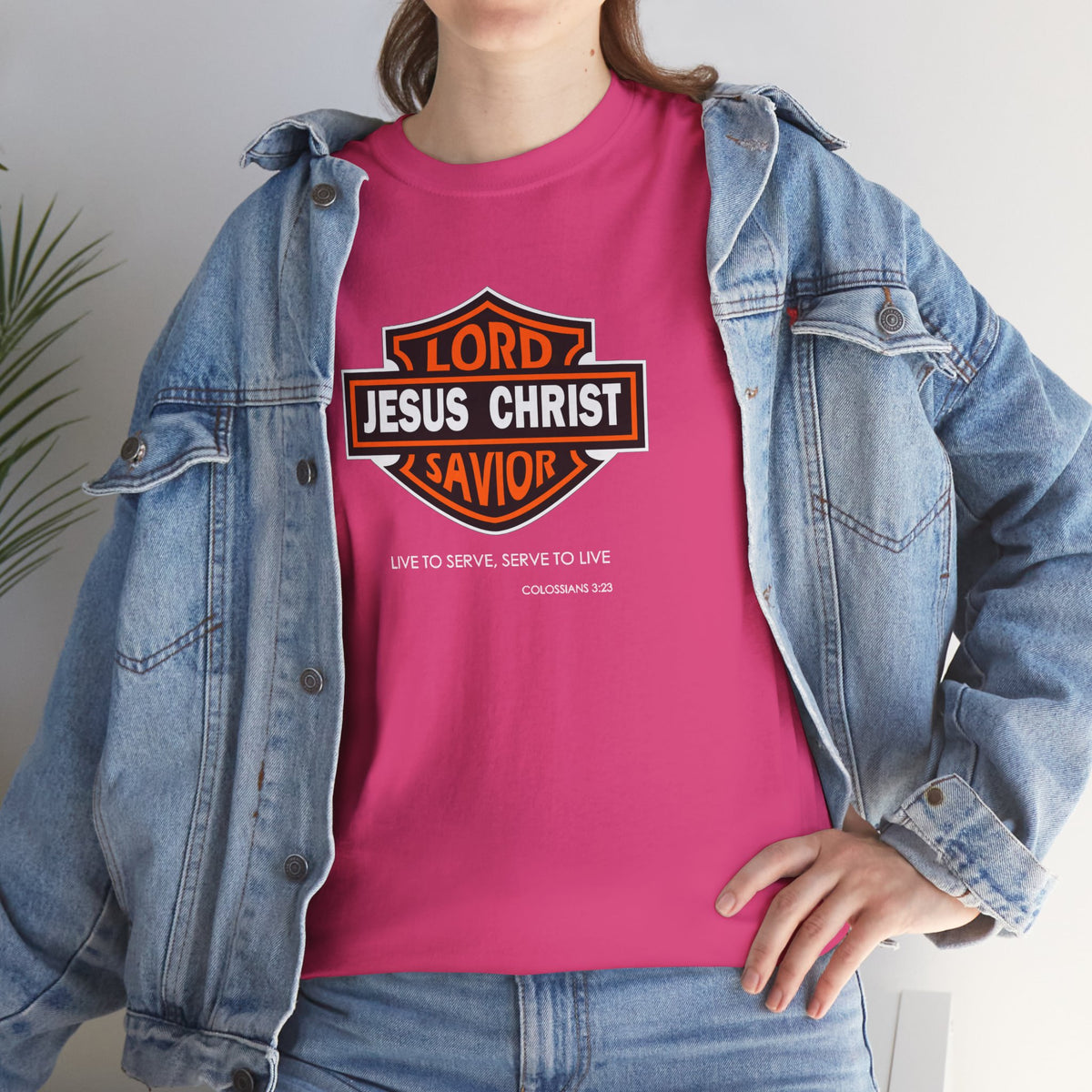 "Jesus Christ Lord and Savior" Motivational Crewneck Graphic T‑Shirt
