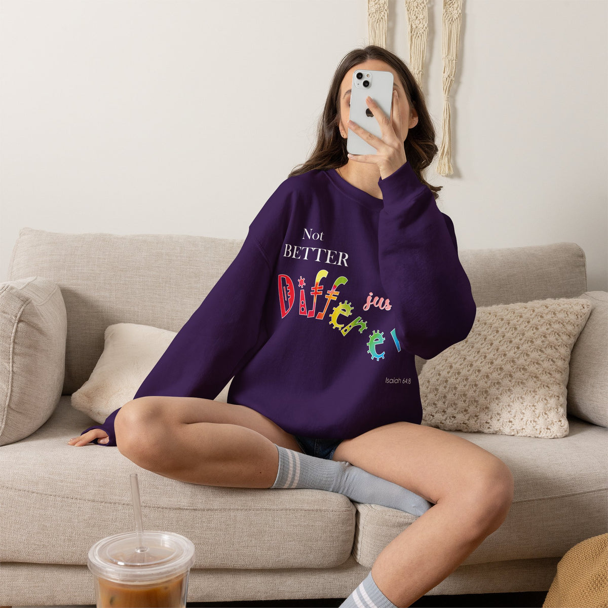 "Not Better, Just Different" Colorful Affirmative Crewneck Sweatshirt