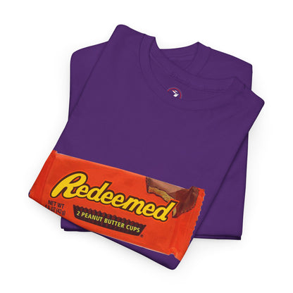 Redeemed Heavy Cotton Tee - Inspirational Faith Shirt with Peanut Butter Motif