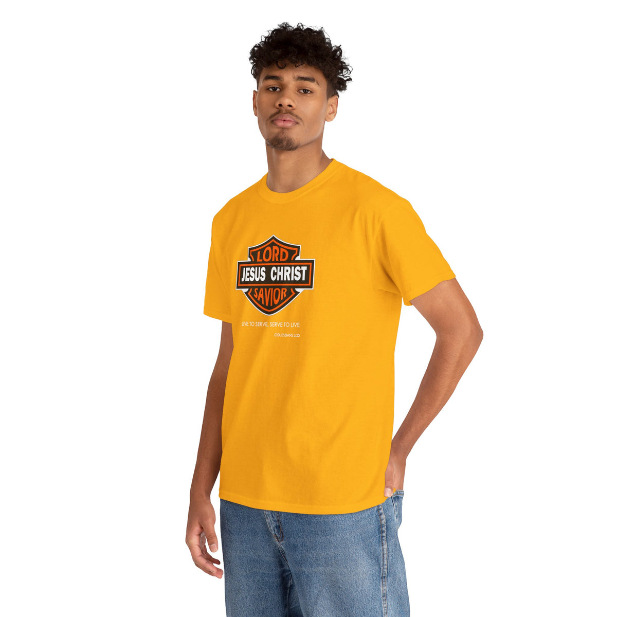 "Jesus Christ Lord and Savior" Motivational Crewneck Graphic T‑Shirt