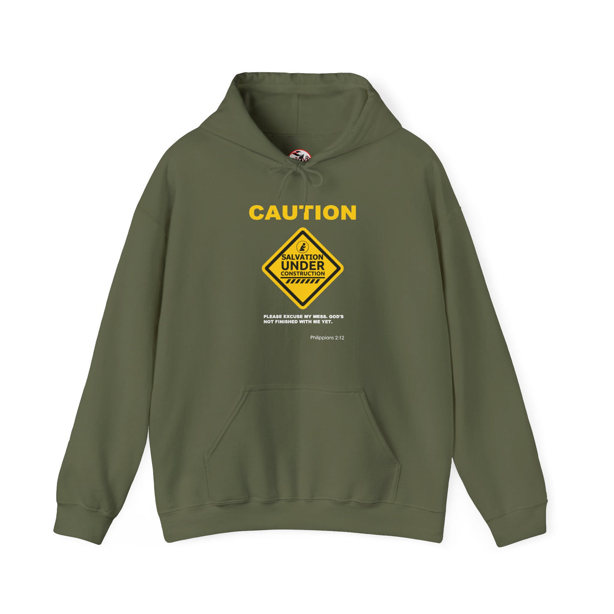 "Caution Salvation Under Construction" Graphic Pullover Hoodie