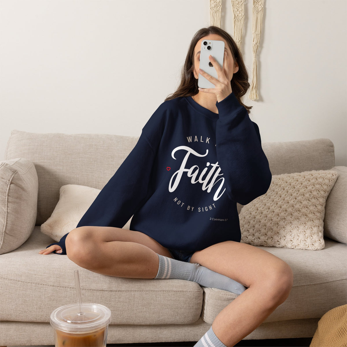 "Walk by Faith, Not by Sight" Motivational Pullover Crewneck Sweatshirt
