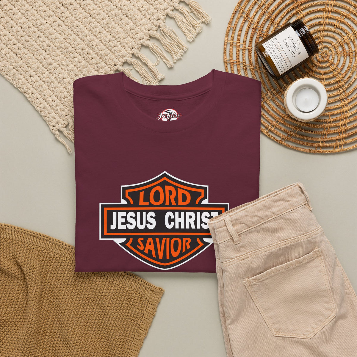 "Jesus Christ Lord and Savior" Motivational Crewneck Graphic T‑Shirt