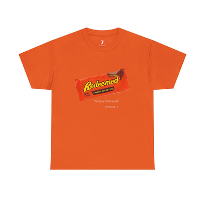 Redeemed Heavy Cotton Tee - Inspirational Faith Shirt with Peanut Butter Motif