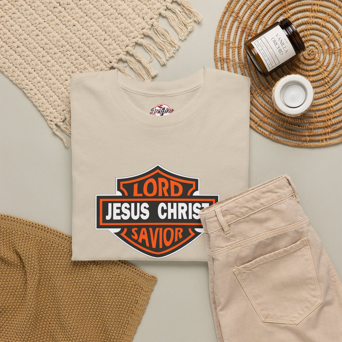 "Jesus Christ Lord and Savior" Motivational Crewneck Graphic T‑Shirt
