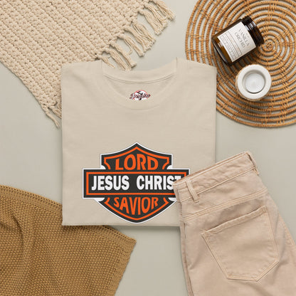 "Jesus Christ Lord and Savior" Motivational Crewneck Graphic T‑Shirt