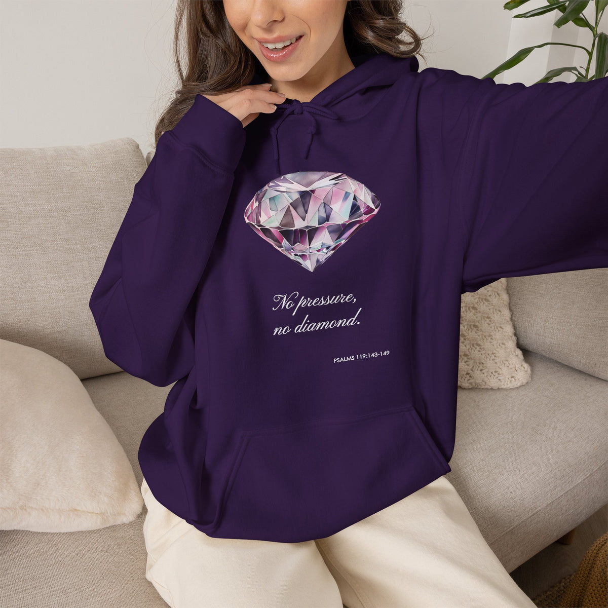 "No pressure, no Diamond" Inspirational Graphic Pullover Hoodie