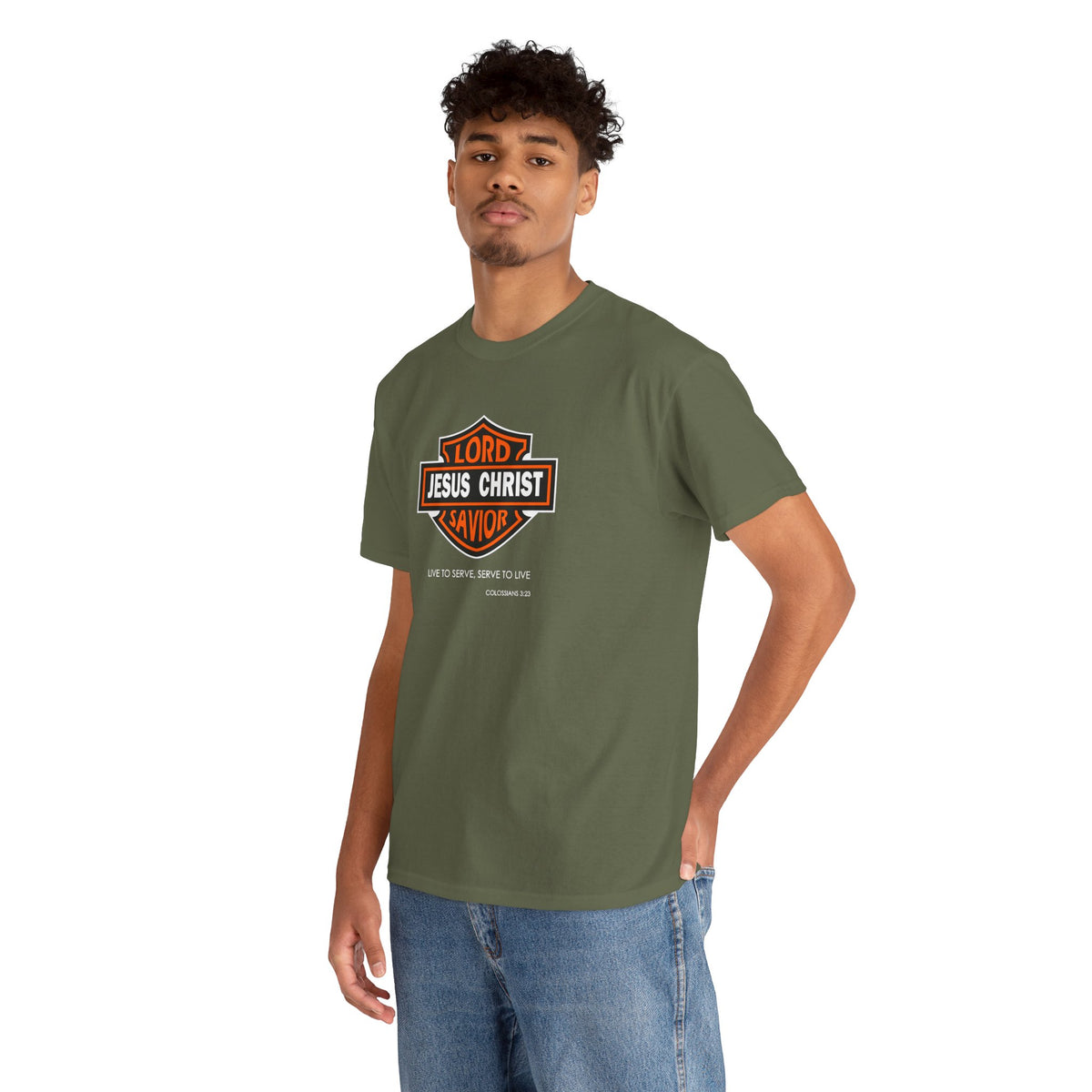 "Jesus Christ Lord and Savior" Motivational Crewneck Graphic T‑Shirt