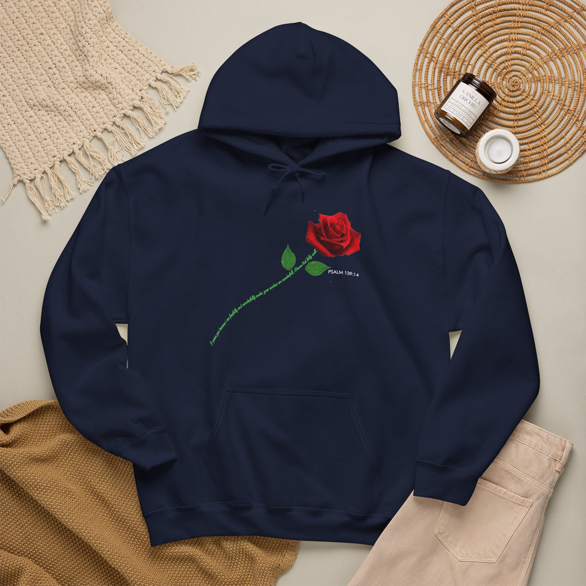 "Fearfully and Wonderfully Made" Rose Graphic Pullover Hoodie
