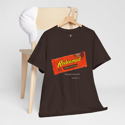 Redeemed Heavy Cotton Tee - Inspirational Faith Shirt with Peanut Butter Motif