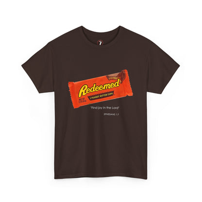 Redeemed Heavy Cotton Tee - Inspirational Faith Shirt with Peanut Butter Motif