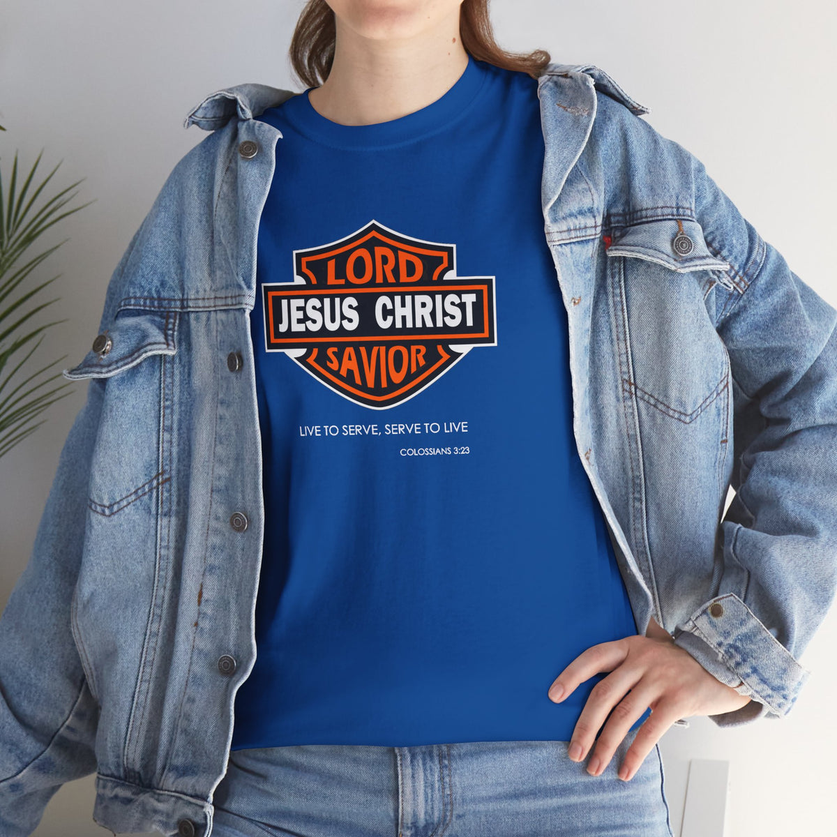"Jesus Christ Lord and Savior" Motivational Crewneck Graphic T‑Shirt
