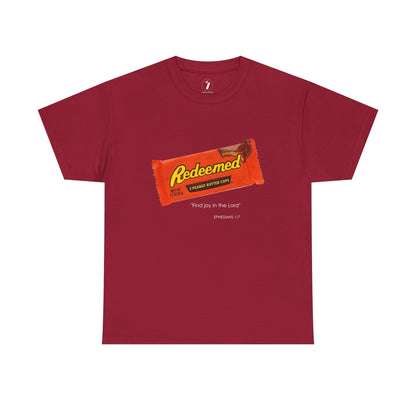 Redeemed Heavy Cotton Tee - Inspirational Faith Shirt with Peanut Butter Motif