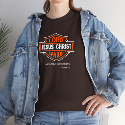 "Jesus Christ Lord and Savior" Motivational Crewneck Graphic T‑Shirt