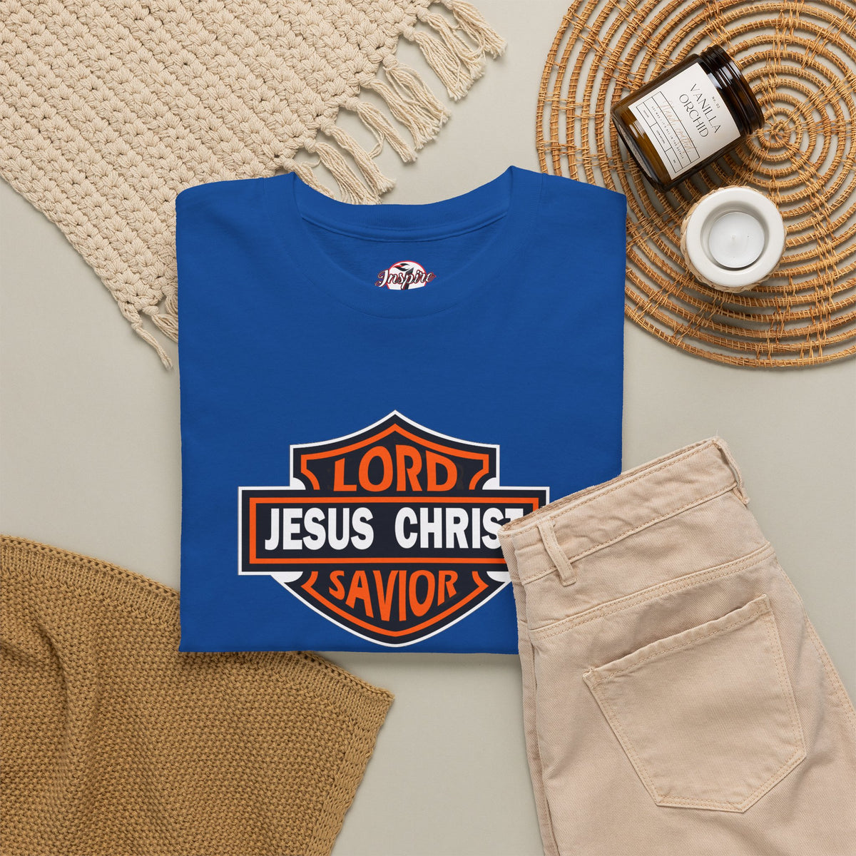 "Jesus Christ Lord and Savior" Motivational Crewneck Graphic T‑Shirt