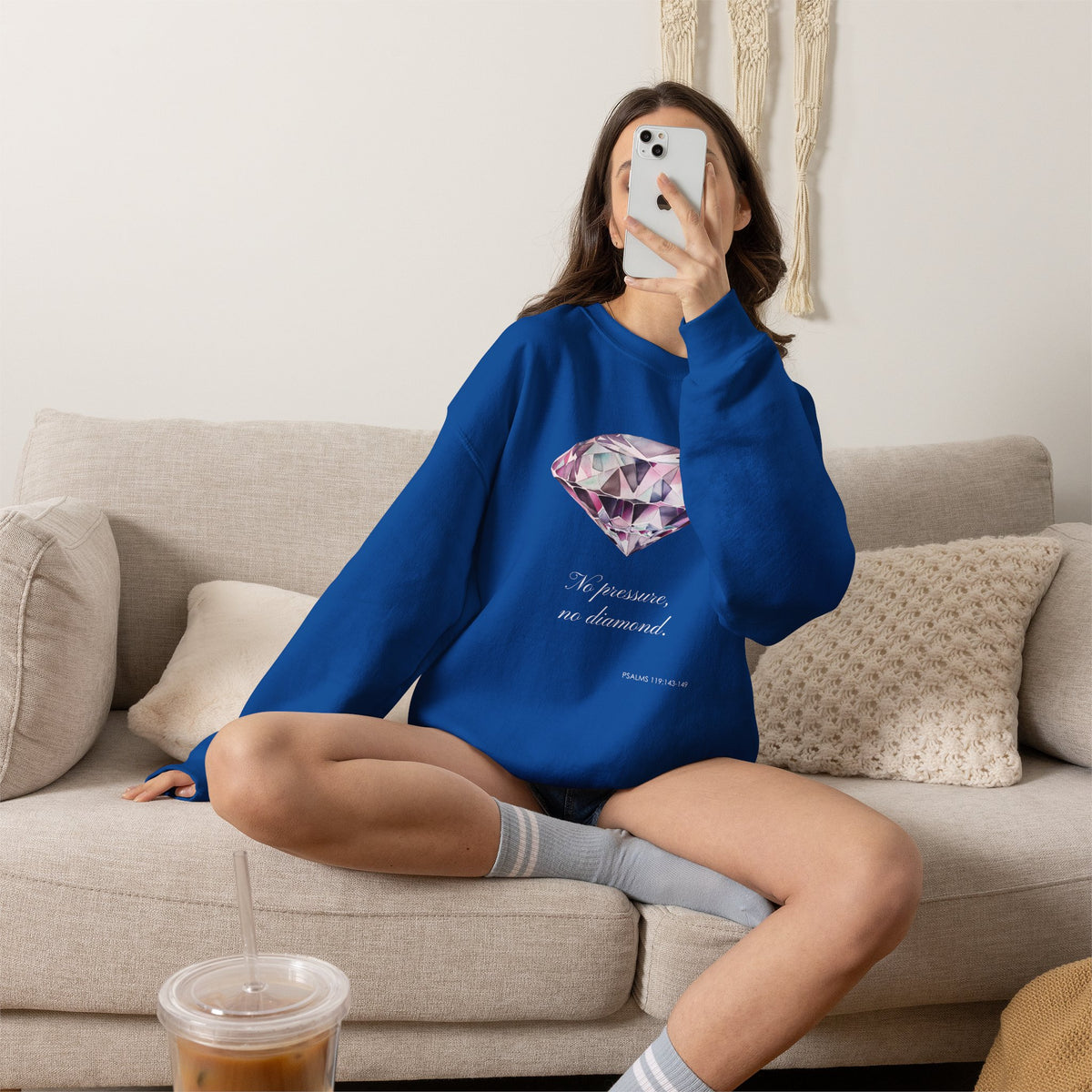 "No Pressure, No Diamond" Inspirational Crewneck Sweatshirt
