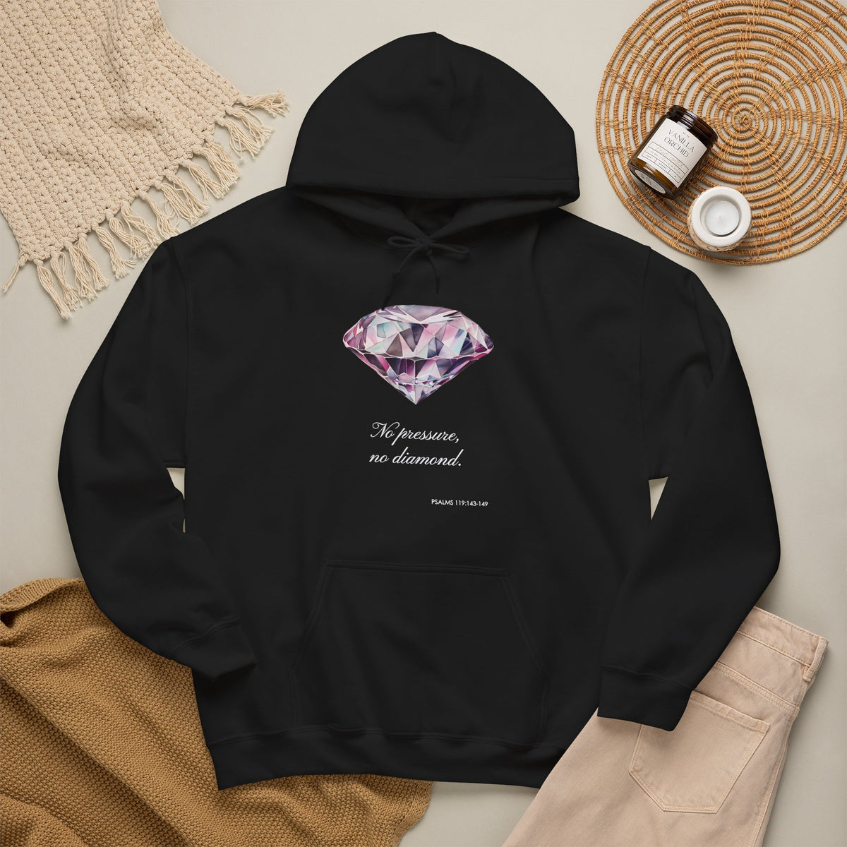 "No pressure, no Diamond" Inspirational Graphic Pullover Hoodie
