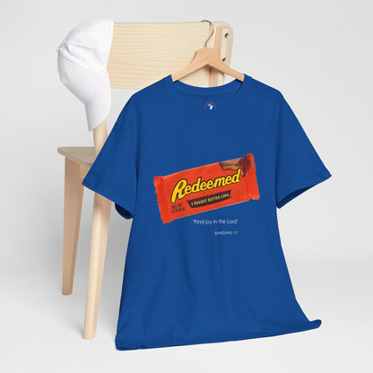 Redeemed Heavy Cotton Tee - Inspirational Faith Shirt with Peanut Butter Motif