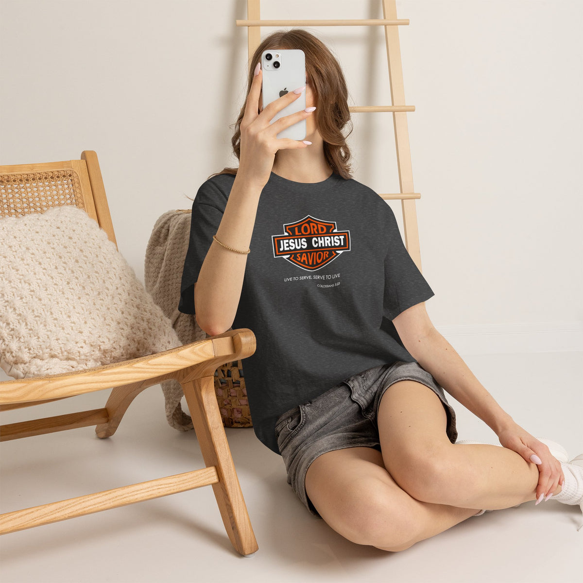 "Jesus Christ Lord and Savior" Motivational Crewneck Graphic T‑Shirt