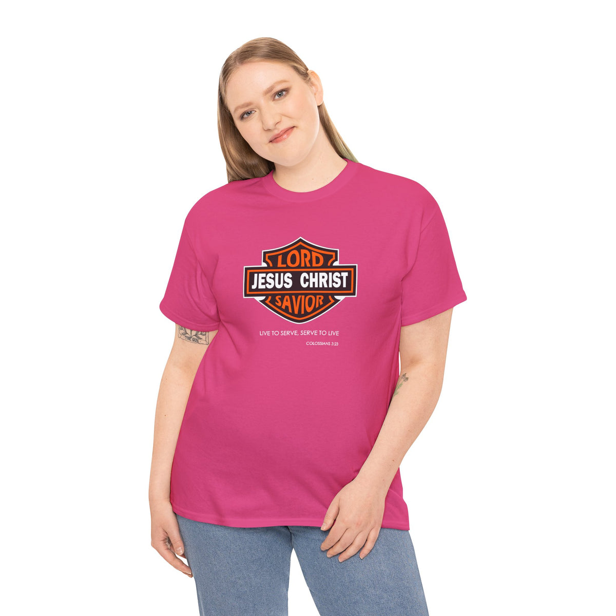 "Jesus Christ Lord and Savior" Motivational Crewneck Graphic T‑Shirt