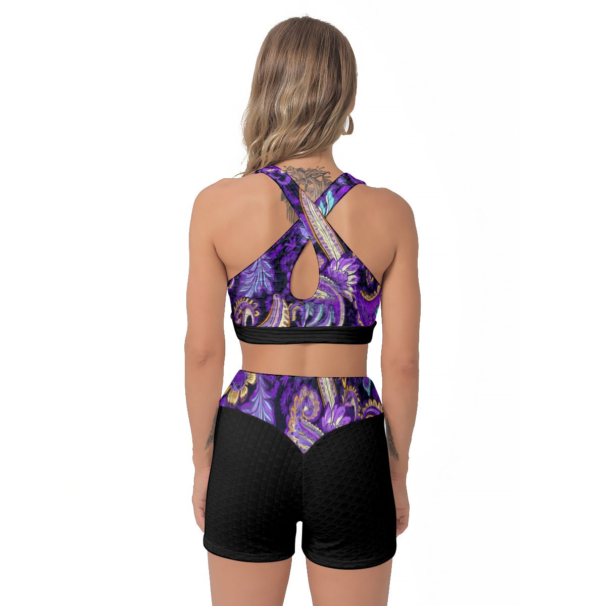 Purple Paisley All-Over Print Women's Sports Bra Suit