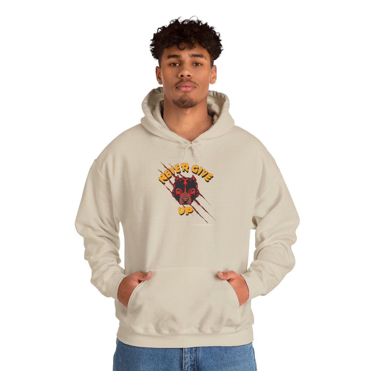 "Never Give Up" Hoodie Men's Motivational Graphic Hooded Sweatshirt