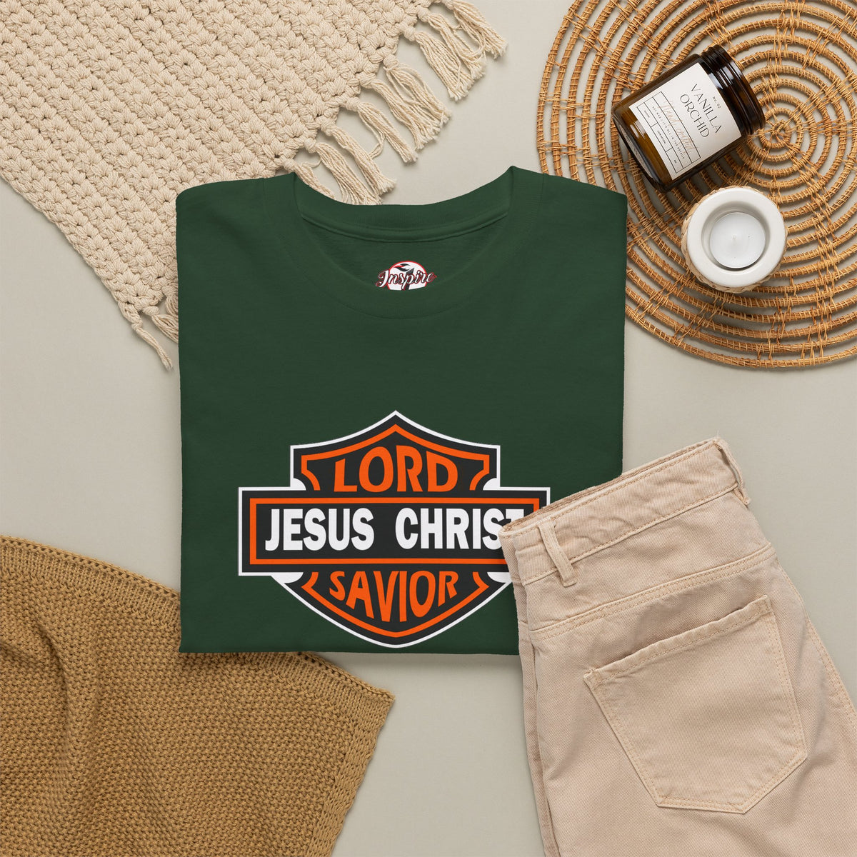 "Jesus Christ Lord and Savior" Motivational Crewneck Graphic T‑Shirt